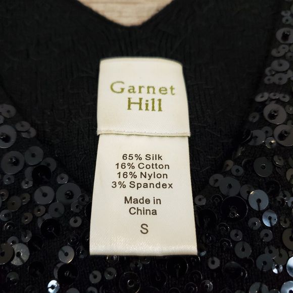 Garnet Hill Sequin Sparkly Vneck Tank Top Silk Blend Black Sz S Beaded - Picture 8 of 9